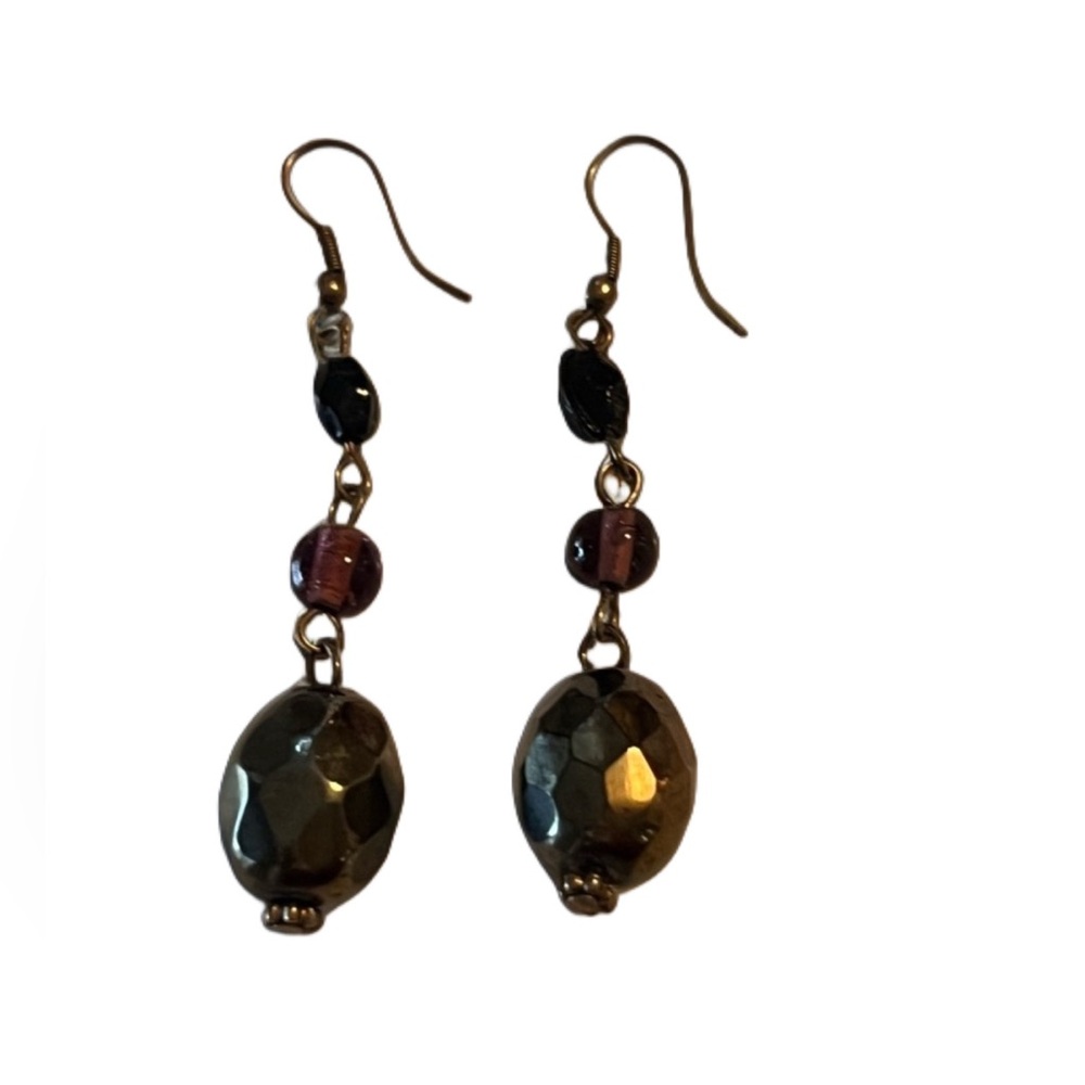 Multi beaded chrome bohemian boho dangle earrings